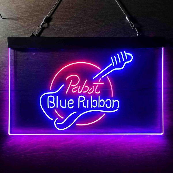 Pabst Blue Ribbon Guitar Band Dual LED Neon Light Sign